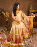 Mustard Digital Printed Tissue Striped Pure Katan Silk Saree