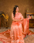 Peach Point Tissue Striped Pure Katan Silk Saree