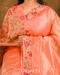 Peach  Point Tissue Striped Pure Katan Silk Saree
