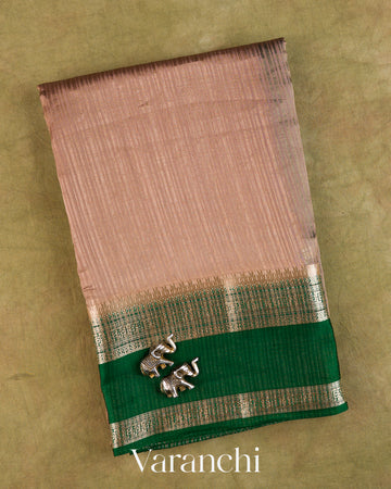 Deep Beige Striped Pure Katan Silk Saree — Folded