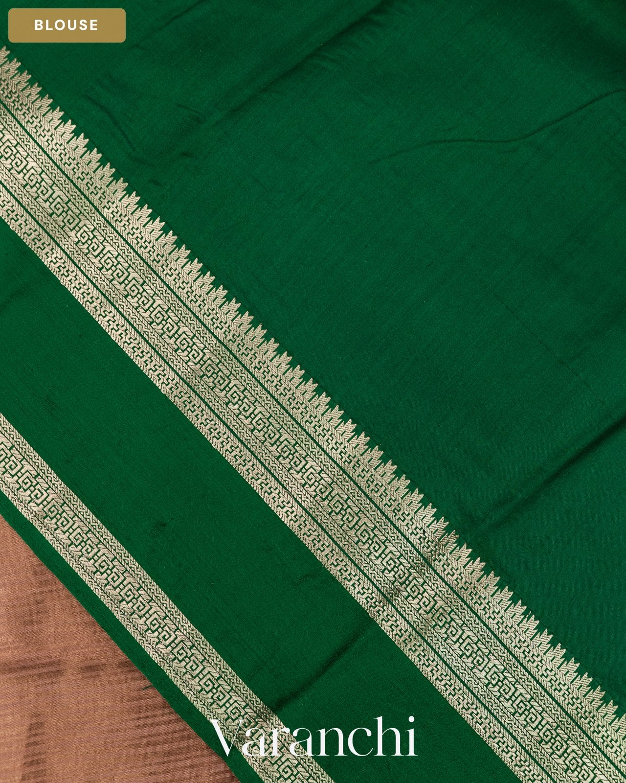 Deep Beige Striped Pure Katan Silk Saree — Blouse