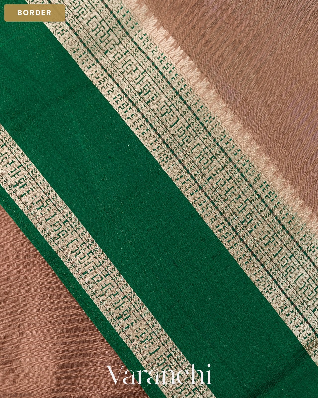 Deep Beige Striped Pure Katan Silk Saree — Border