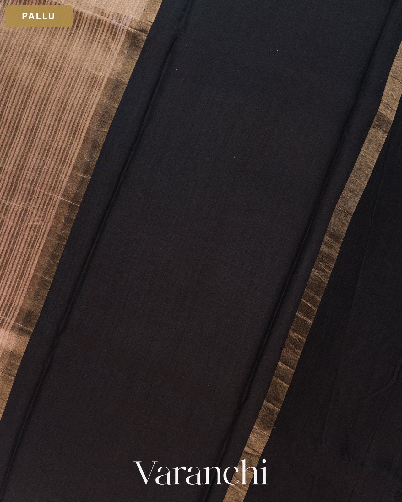 Deep Beige Striped Pure Katan Silk Saree — Pallu