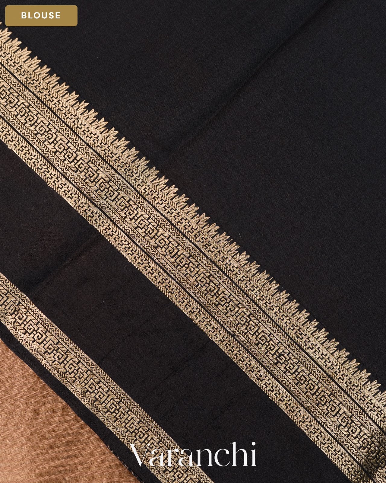 Deep Beige Striped Pure Katan Silk Saree — Blouse