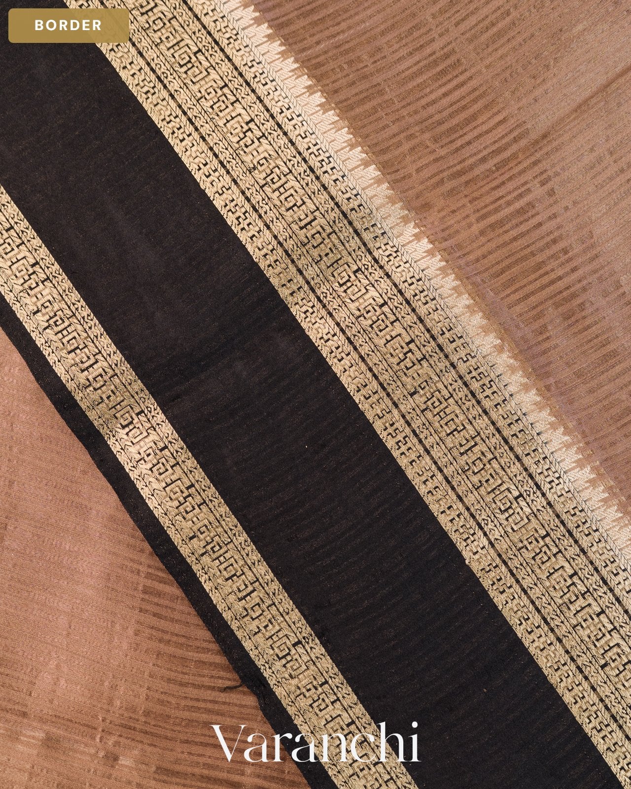 Deep Beige Striped Pure Katan Silk Saree — Border