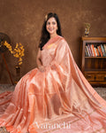 Peach Tissue Striped Pure Katan Silk Saree