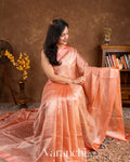 Peach Tissue Striped Pure Katan Silk Saree
