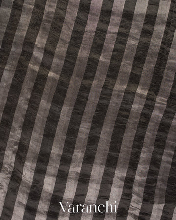 Black Tissue Striped Pure Katan Silk Saree