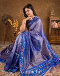 Royal Blue Cross-Stitch Tissue Striped Pure Katan Silk Saree