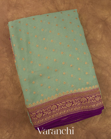 Sage Green Pure Khaddi Georgette Silk Handloom Saree