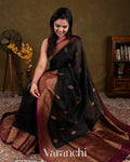 Black Pure Kora Silk Handloom Saree