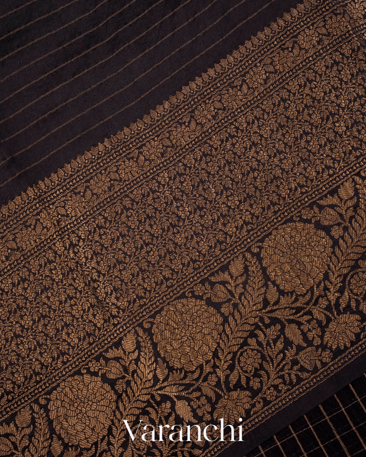 Black Pure Crush Kora Silk Saree