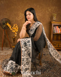 Black Digital Printed Pure Kora Silk Saree