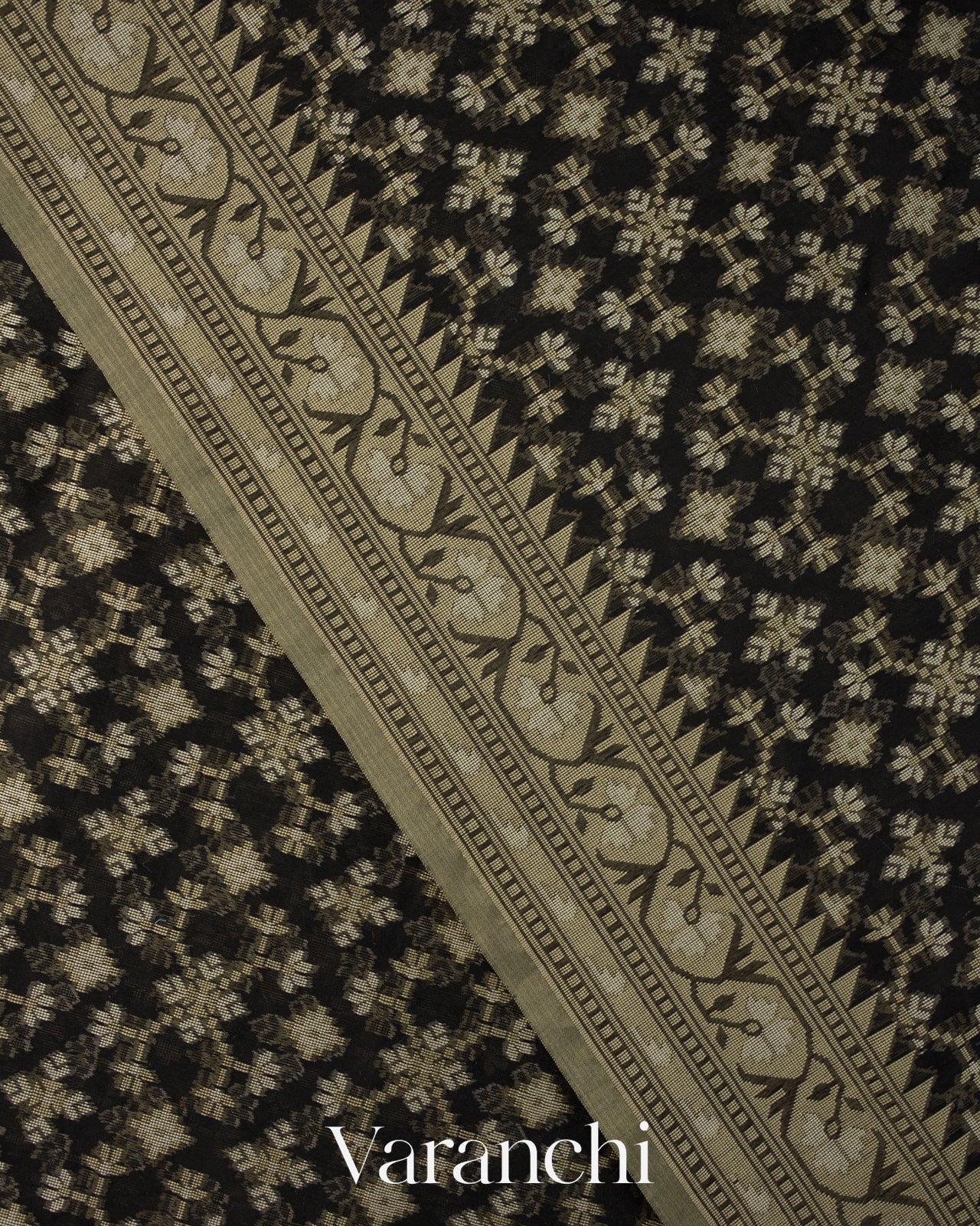 Black Jamdani Pure Kora Cotton Handloom Saree
