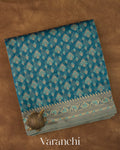 Deep Teal Blue Jamdani Pure Kora Silk Cotton Saree