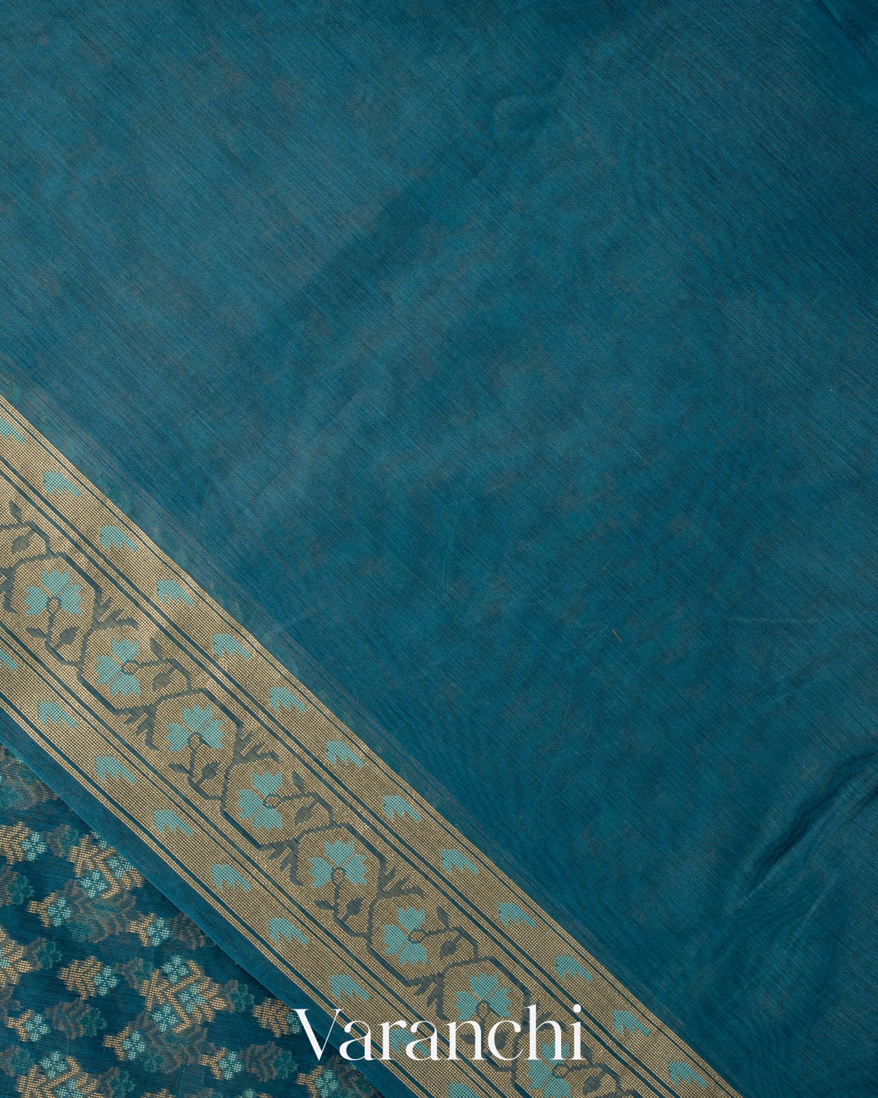 Deep Teal Blue Jamdani Pure Kora Silk Cotton Saree