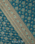 Deep Teal Blue Jamdani Pure Kora Silk Cotton Saree