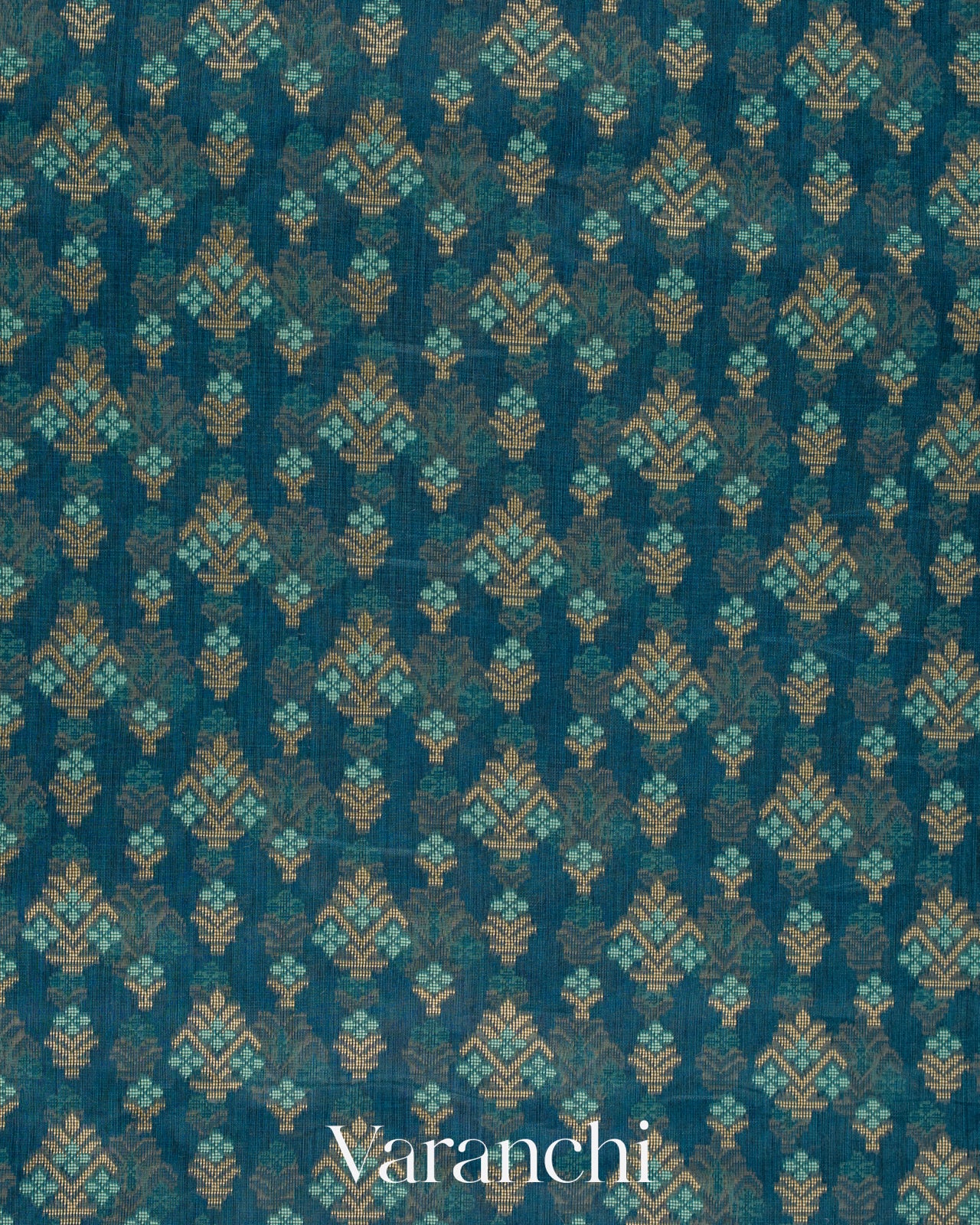 Deep Teal Blue Jamdani Pure Kora Silk Cotton Saree