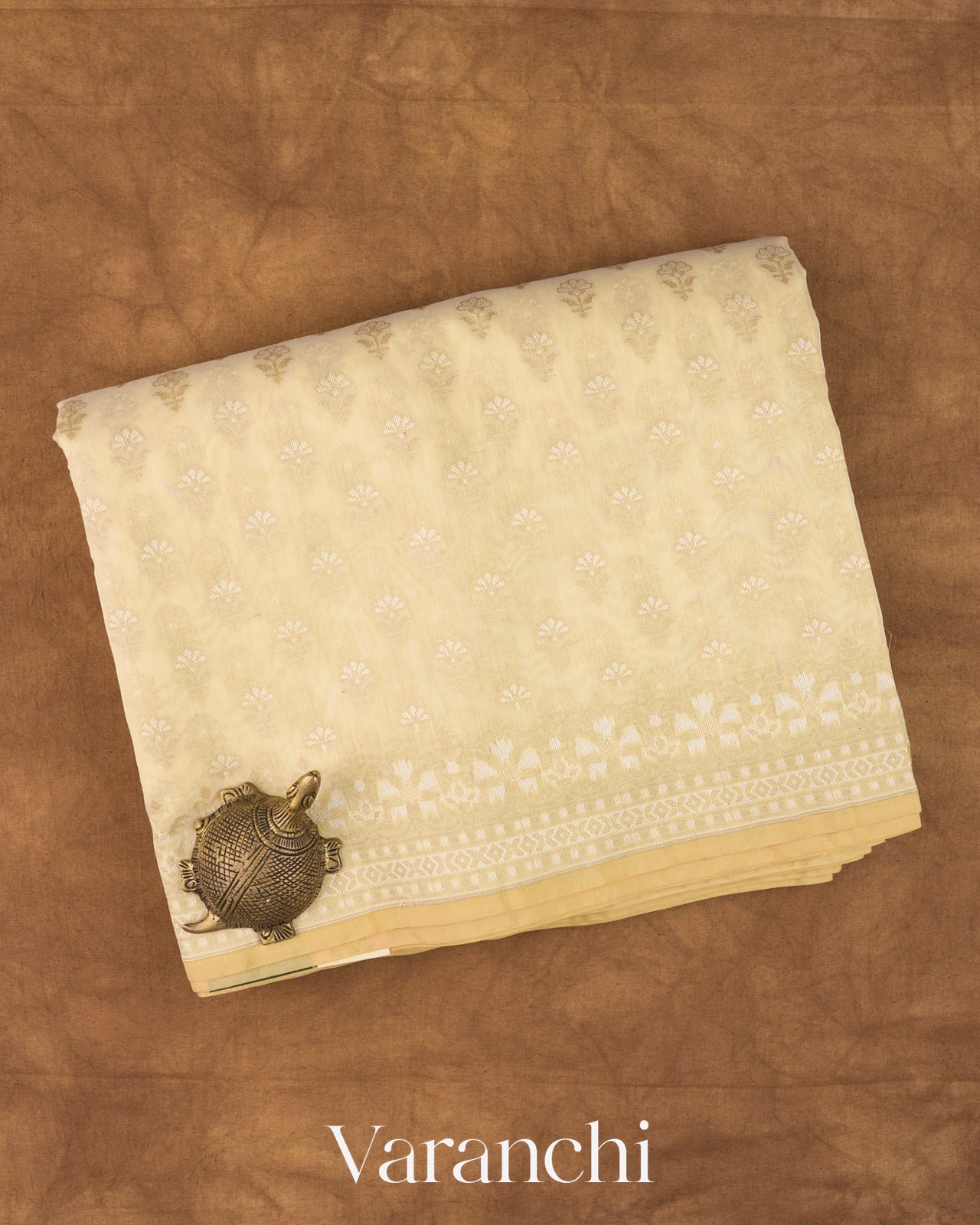 Cream Jamdani Pure Kora Cotton Handloom Saree