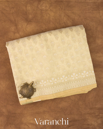 Cream Jamdani Pure Kora Cotton Handloom Saree