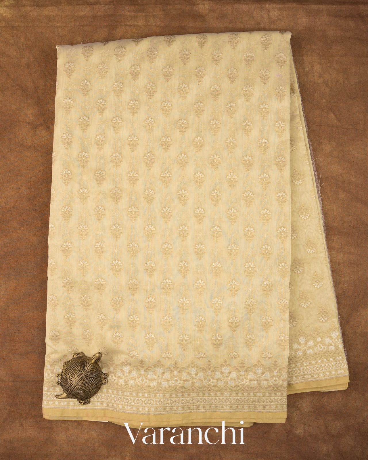 Cream Jamdani Pure Kora Cotton Handloom Saree