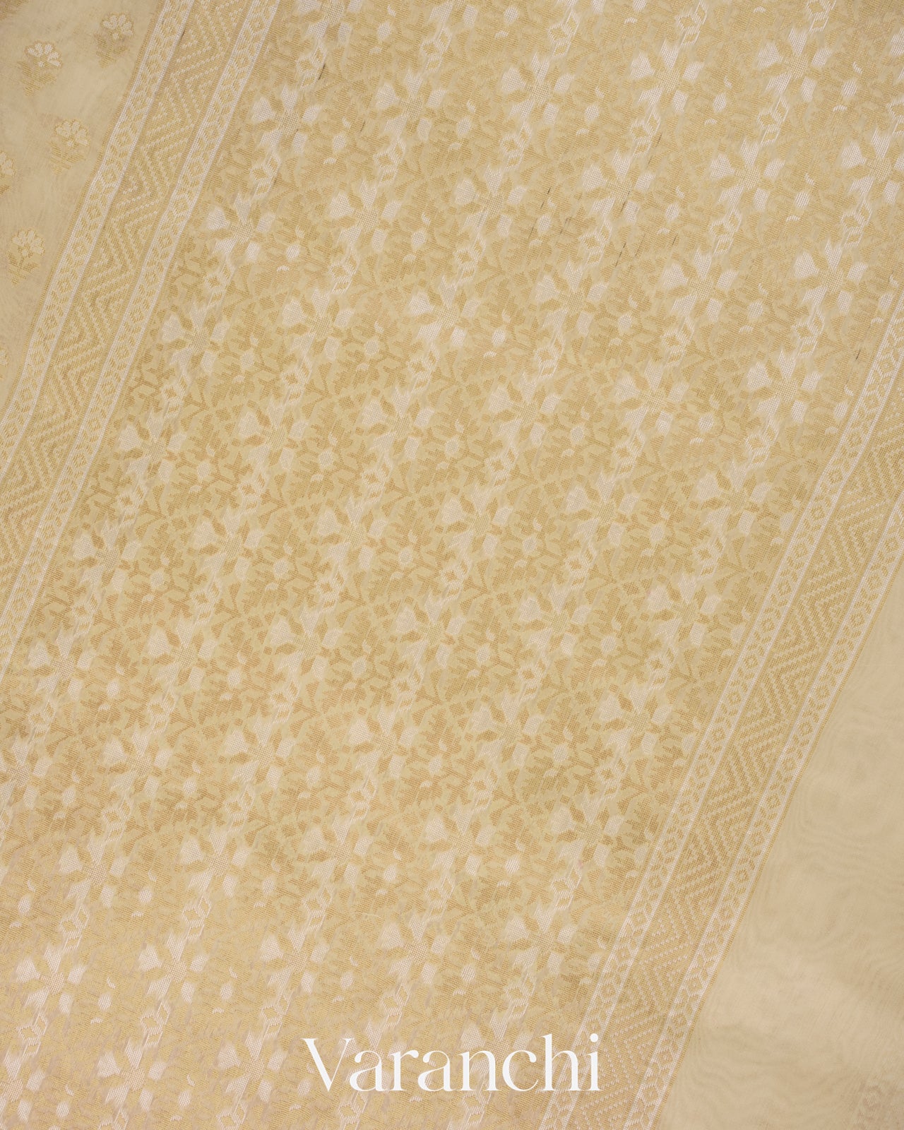 Cream Jamdani Pure Kora Cotton Handloom Saree