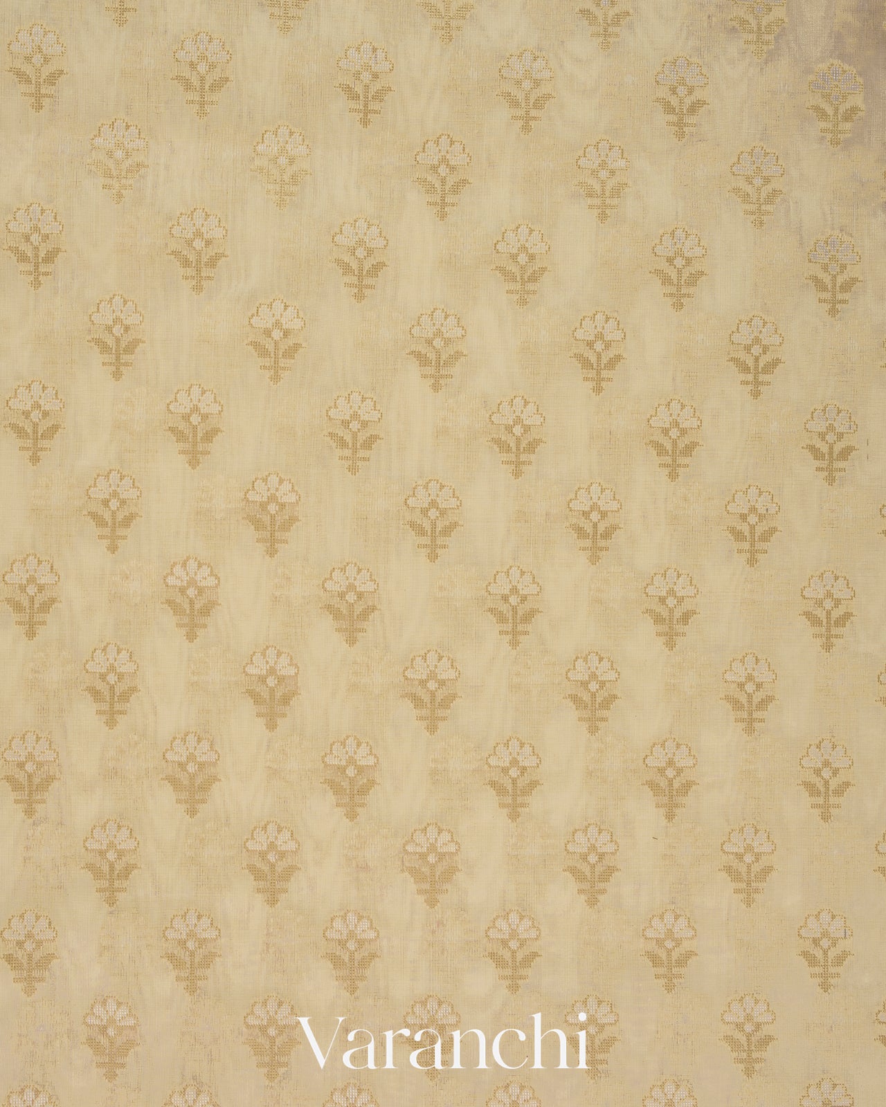 Cream Jamdani Pure Kora Cotton Handloom Saree