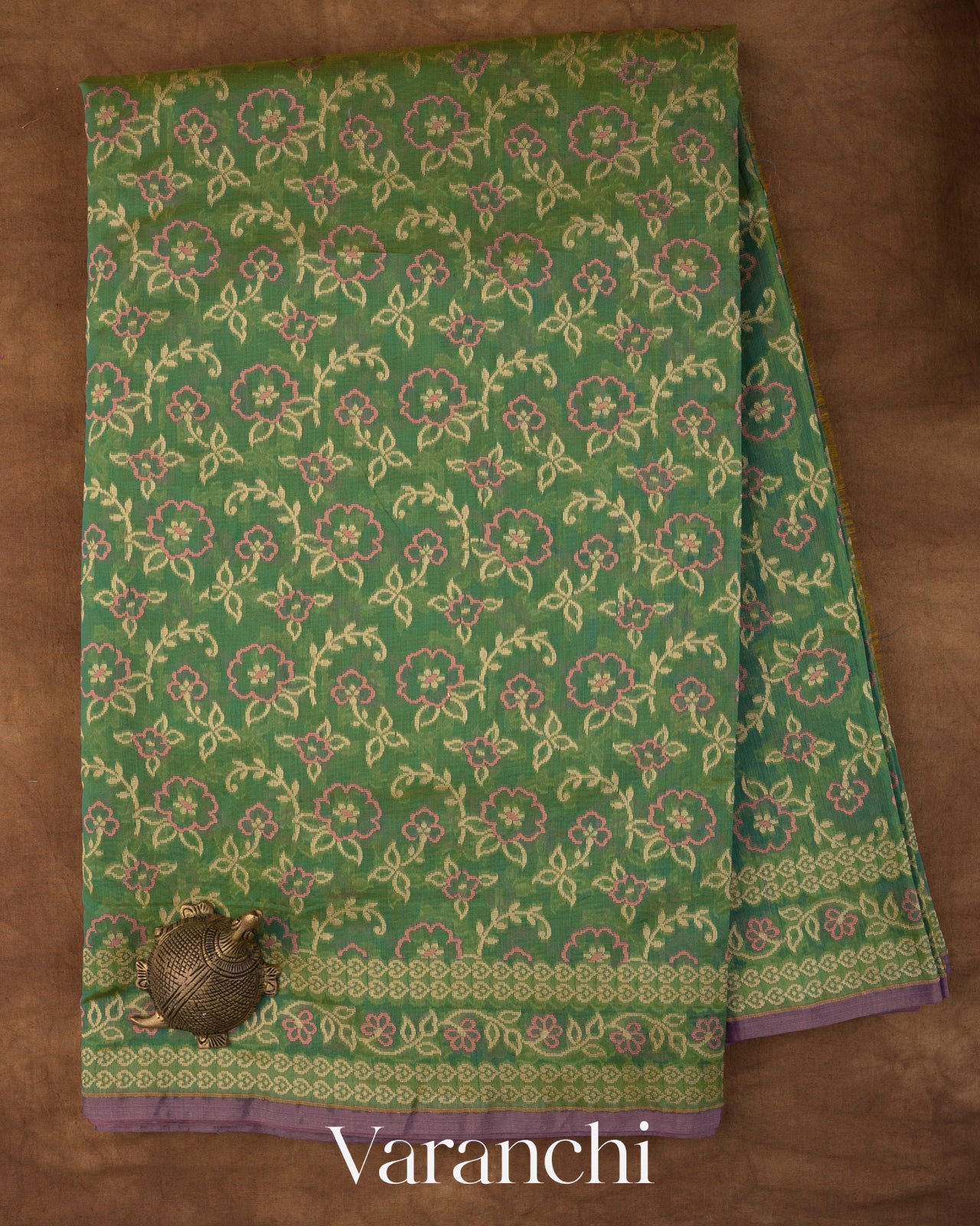 Fern Green Jamdani Pure Kora Cotton Handloom Saree