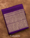 Violet Checkered Pure Kora Silk Saree