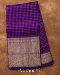 Violet Checkered Pure Kora Silk Saree