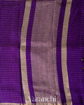 Violet Checkered Pure Kora Silk Saree