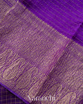 Violet Checkered Pure Kora Silk Saree