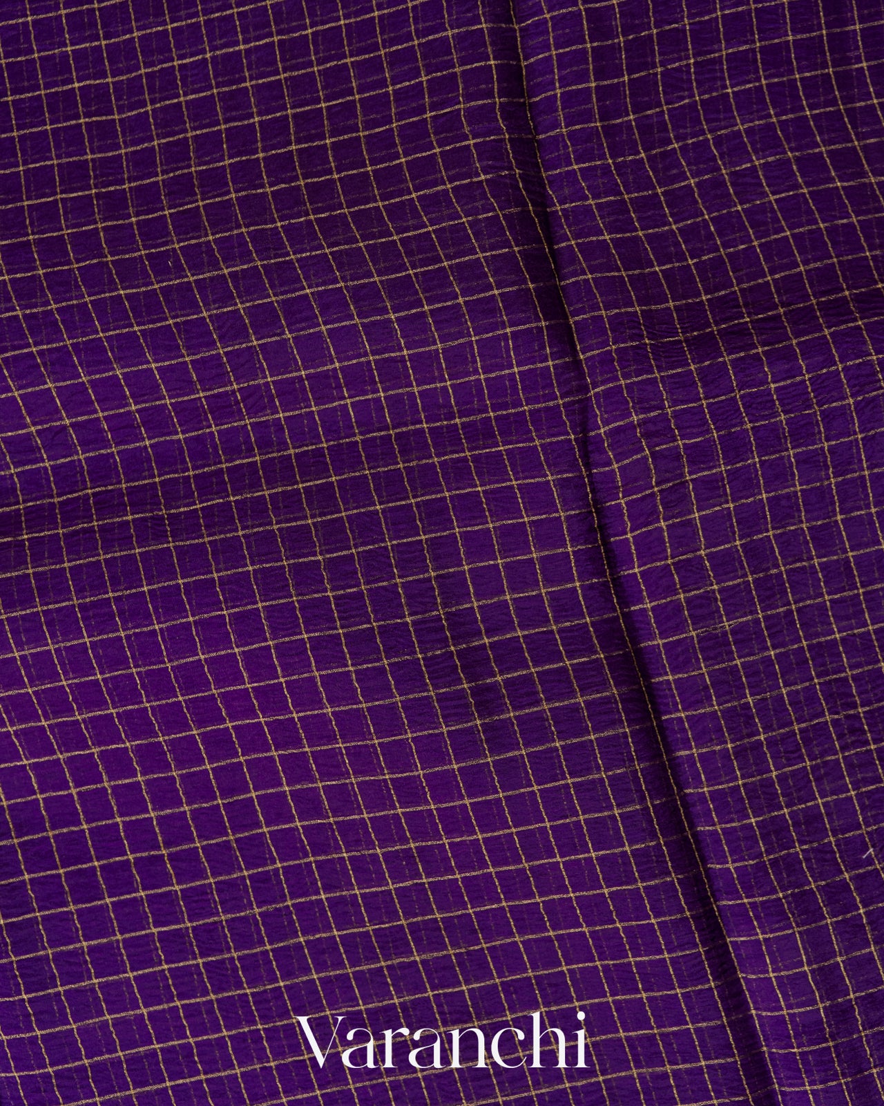 Violet Checkered Pure Kora Silk Saree