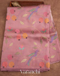 Dusty Pink Embroidered Pure Kora Silk Saree