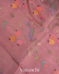 Dusty Pink Embroidered Pure Kora Silk Saree