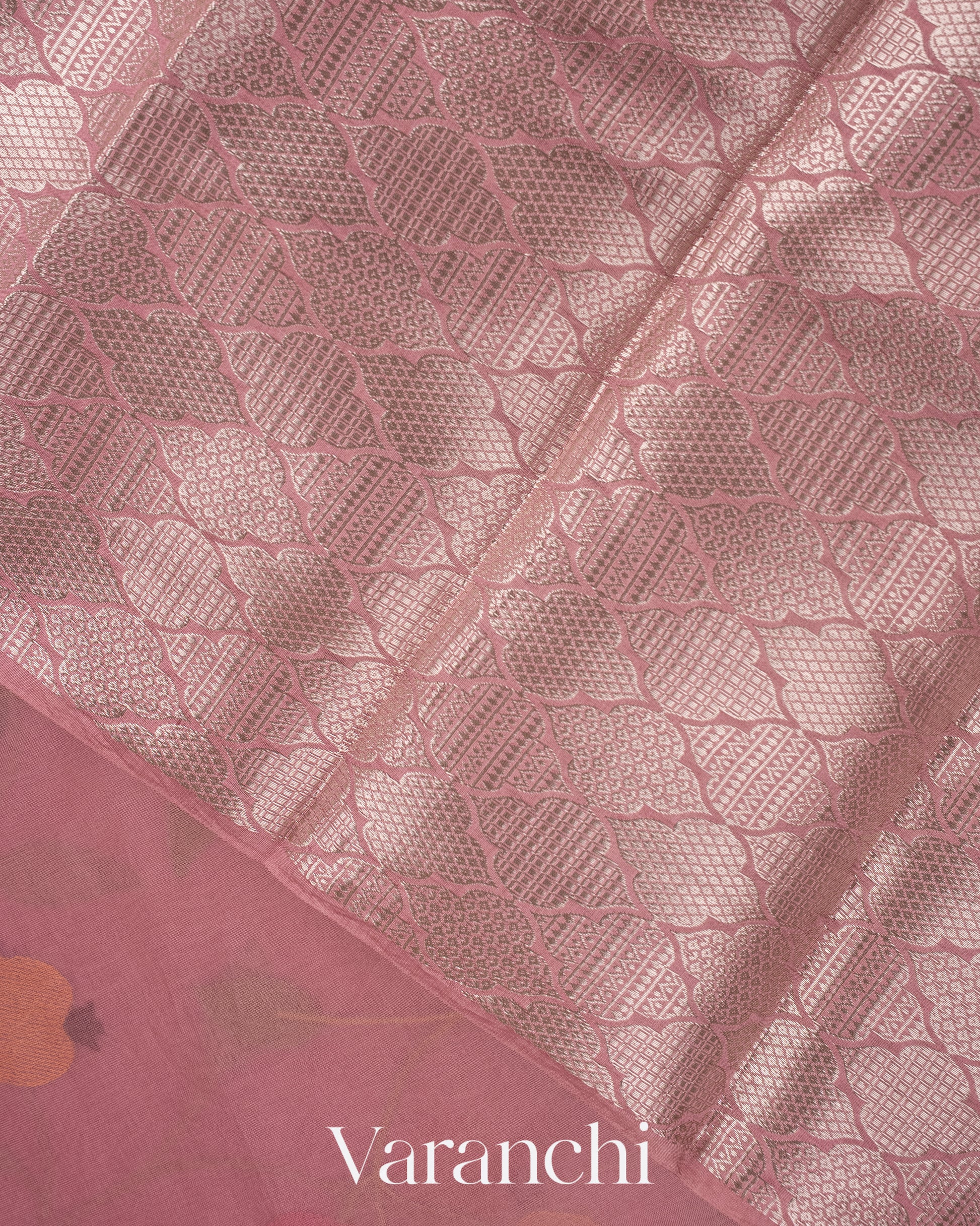 Dusty Pink Embroidered Pure Kora Silk Saree