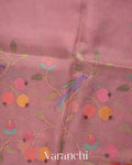Dusty Pink Embroidered Pure Kora Silk Saree