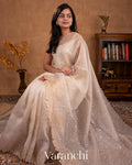 Off White Tissue Applique and Embroidered Pure Kora Silk Saree 