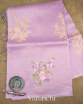 Lilac Floral Applique and Embroidered Pure Kora Silk Saree