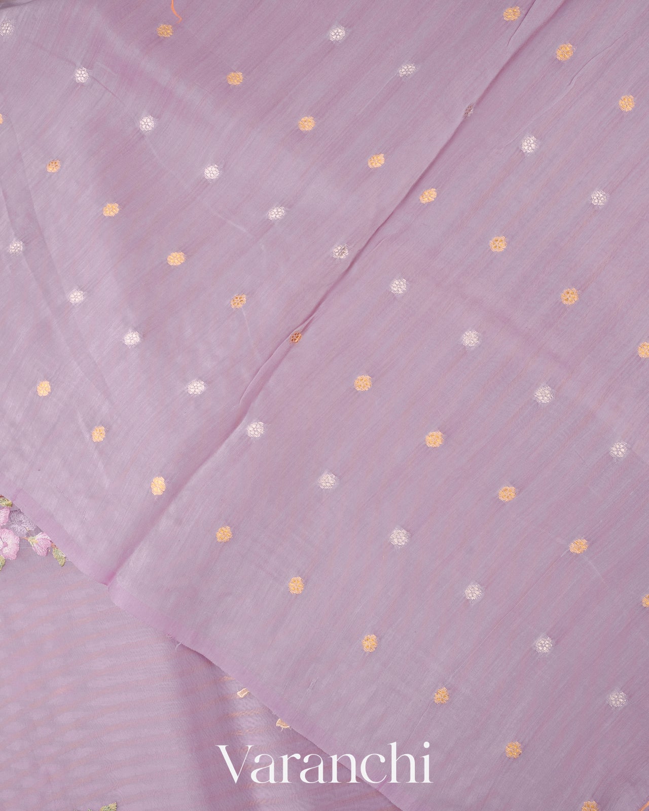 Lilac Floral Applique and Embroidered Pure Kora Silk Saree