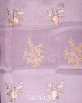 Lilac Floral Applique and Embroidered Pure Kora Silk Saree