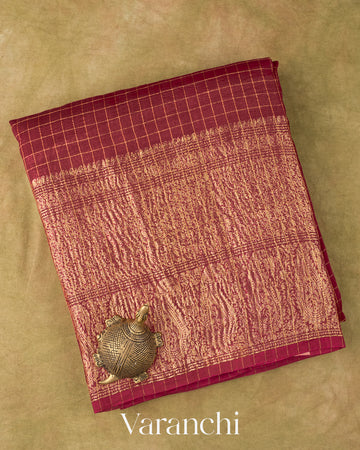 Deep Red Pure Crush Kora Silk Saree