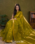Mehandi Green Pure Kora Silk Handloom Saree