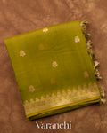 Mehandi Green Pure Kora Silk Handloom Saree