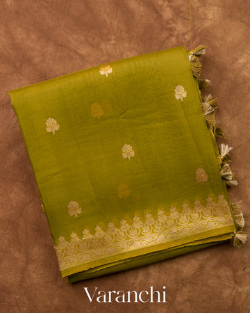 Mehandi Green Pure Kora Silk Handloom Saree