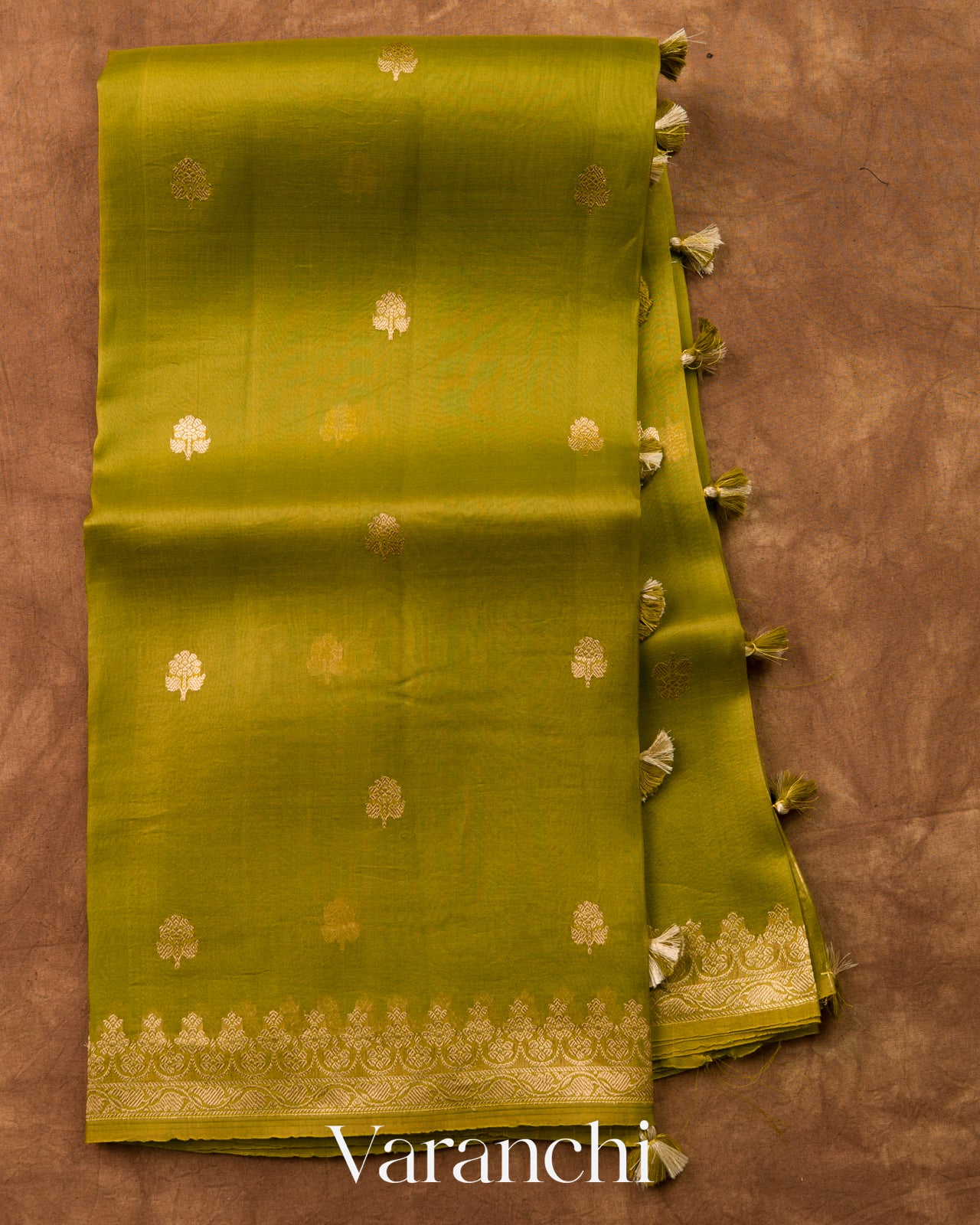 Mehandi Green Pure Kora Silk Handloom Saree