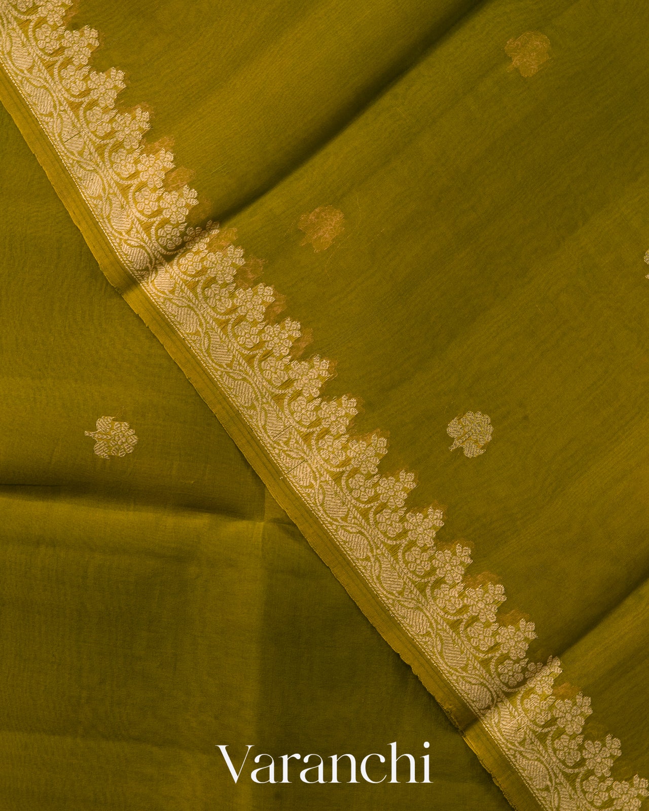 Mehandi Green Pure Kora Silk Handloom Saree