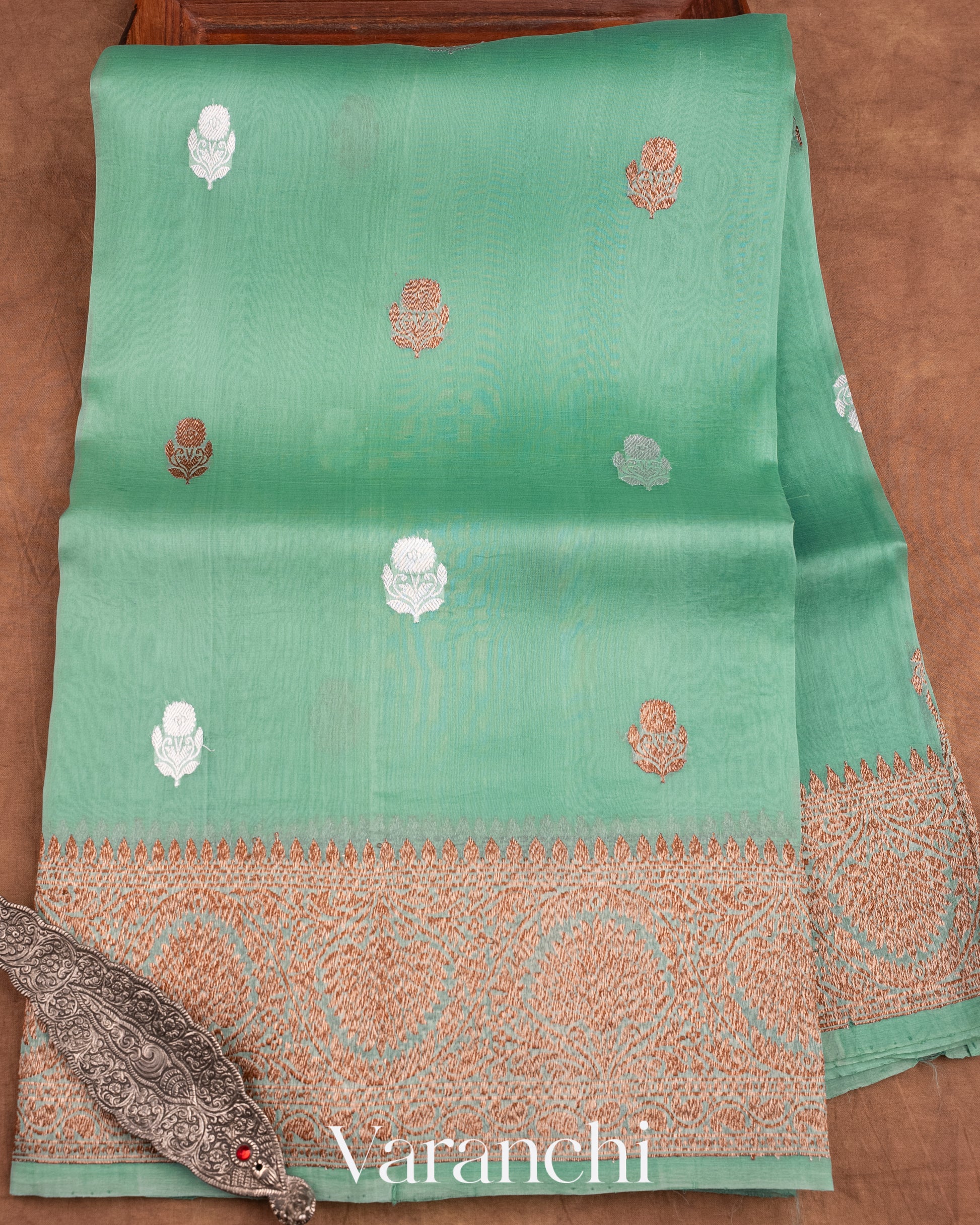 Mint Green Pure Kora Silk Handloom Saree