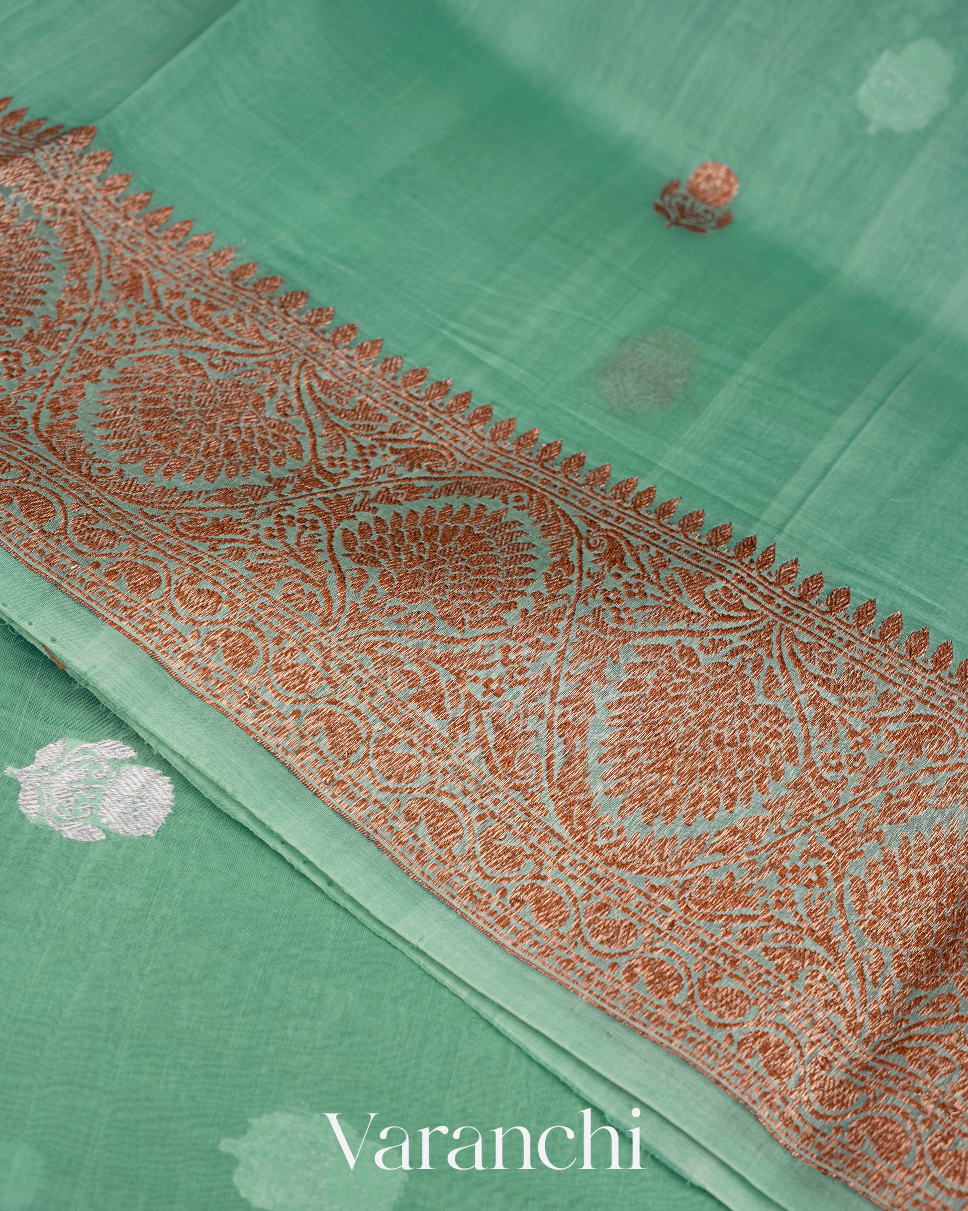 Mint Green Pure Kora Silk Handloom Saree