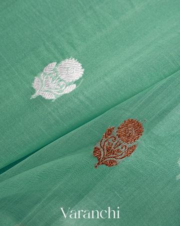 Mint Green Pure Kora Silk Handloom Saree